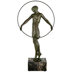 Art Deco Sculpture Dancer with Hoop Harmonie by Pierre Le Faguays for Le Verrier