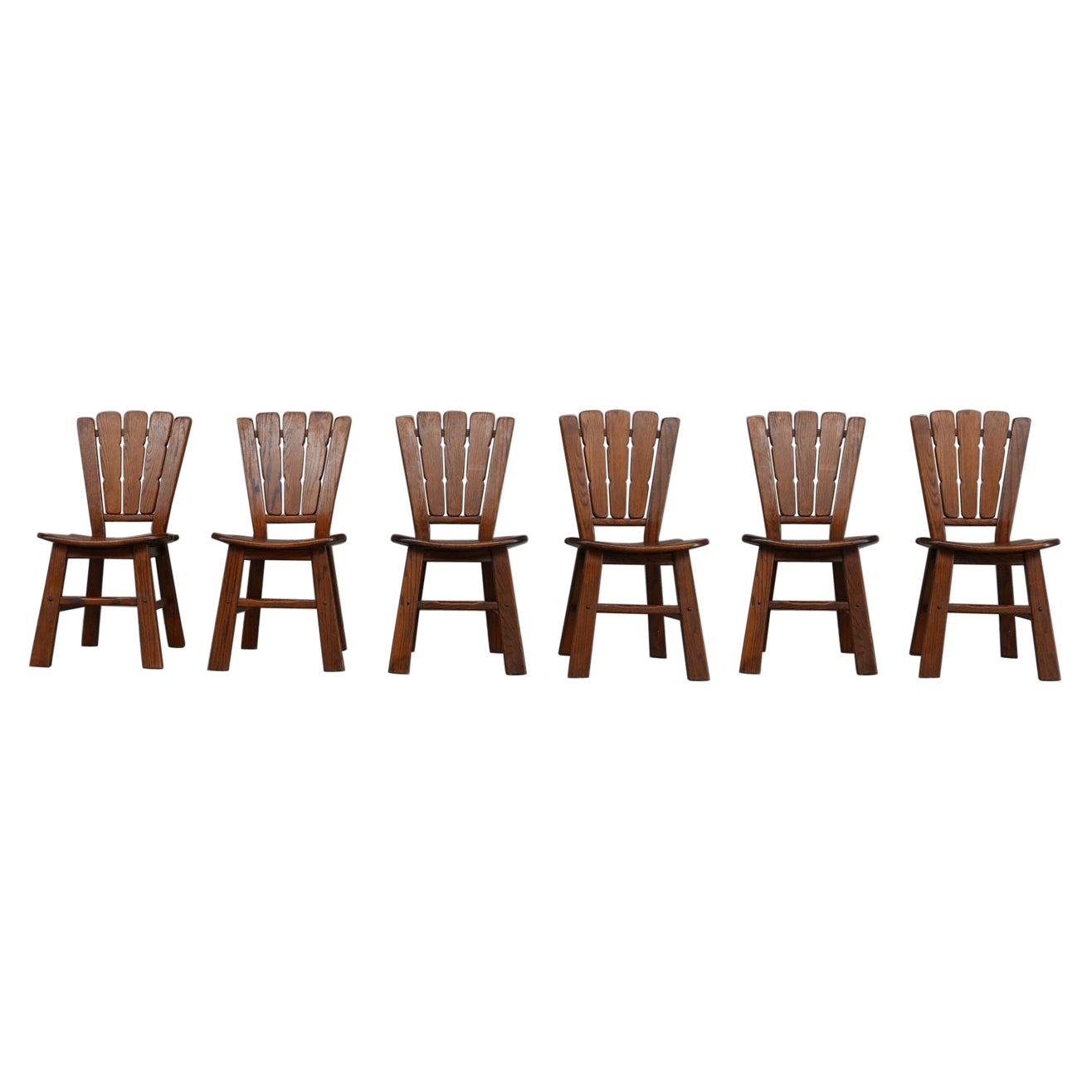 Set of Six Brutalist Oak Dutch Dining Chairs '6' For Sale