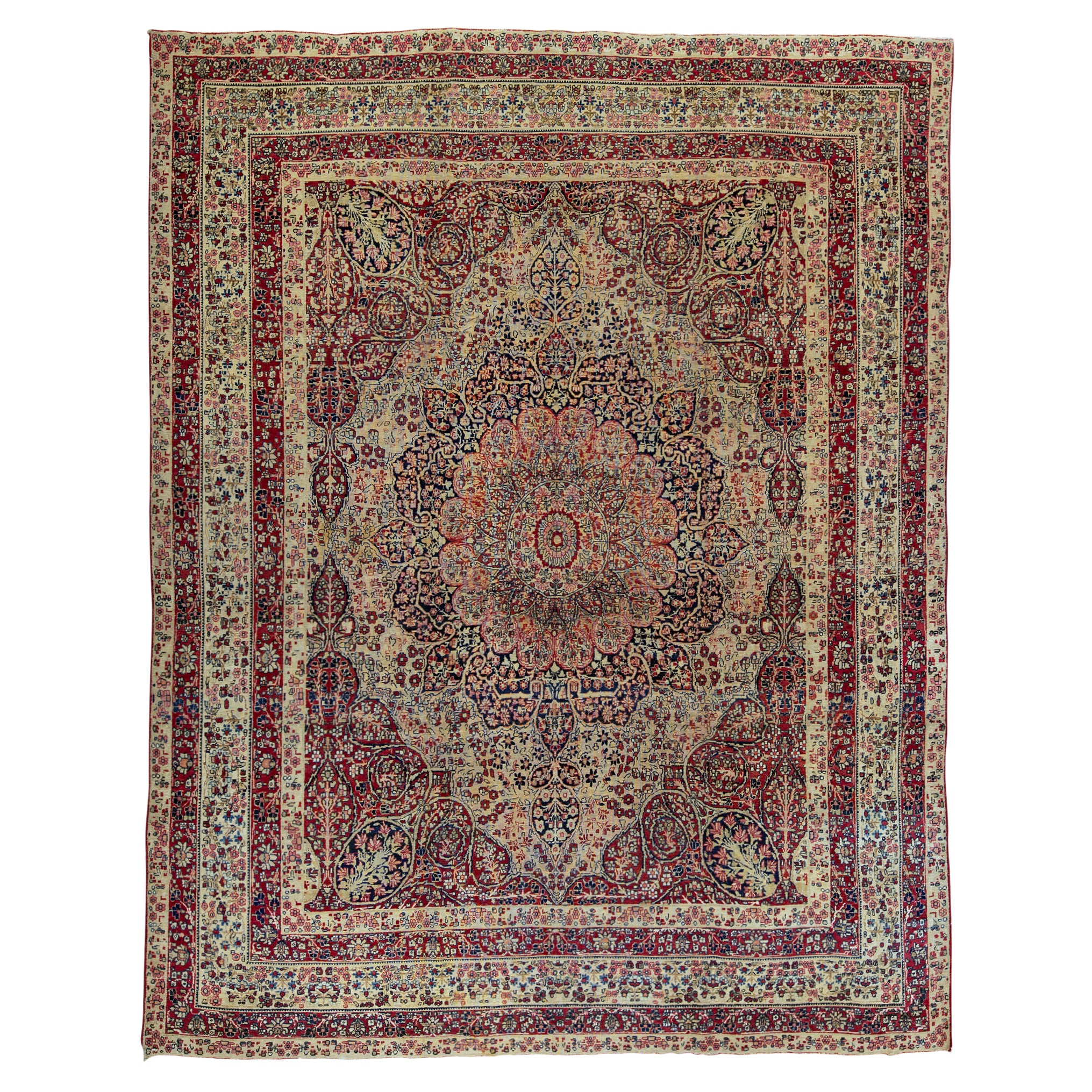 Antique Persian Fine Traditional Handwoven Luxury Wool Beige Rug