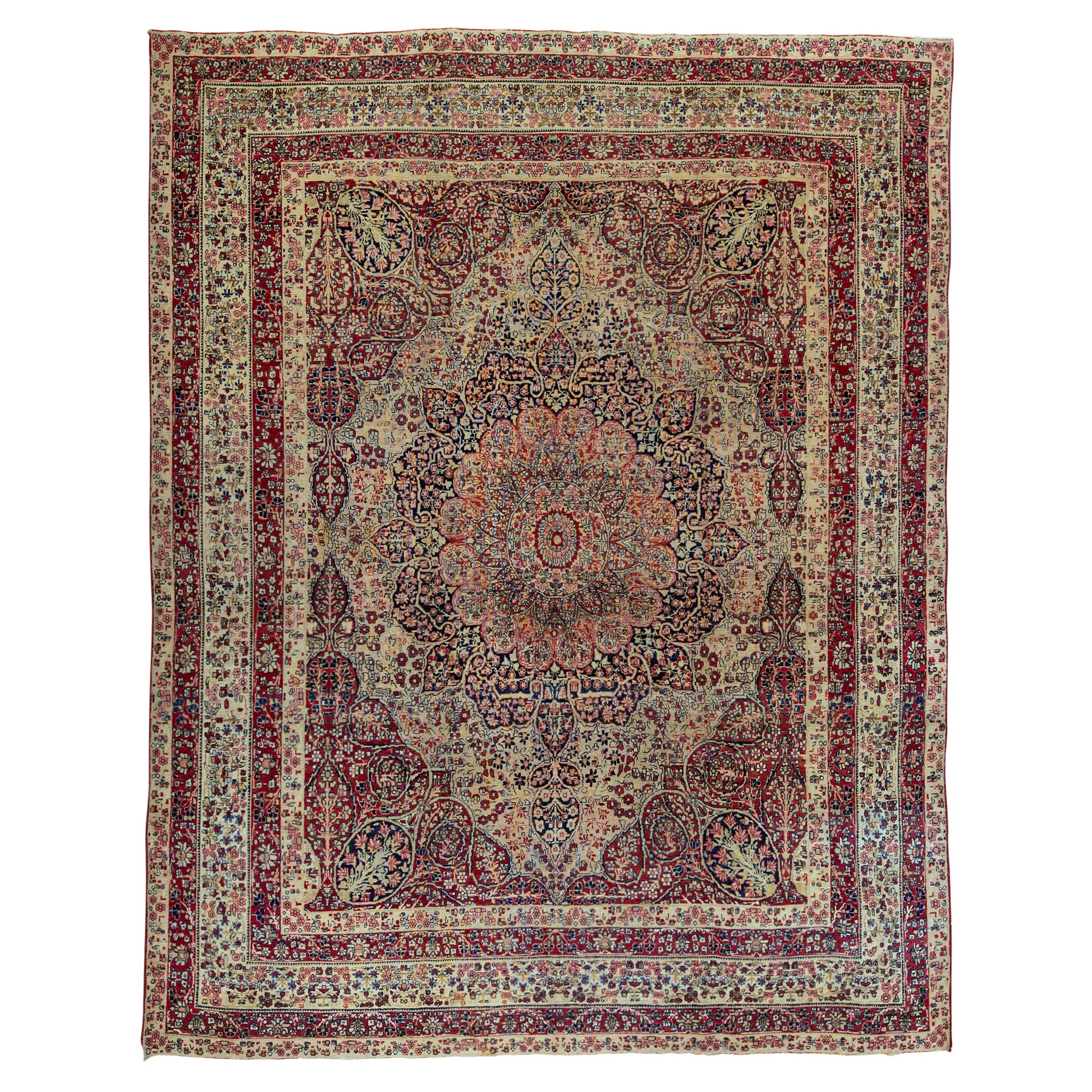   Antique Persian Fine Traditional Handwoven Luxury Wool Beige Rug For Sale