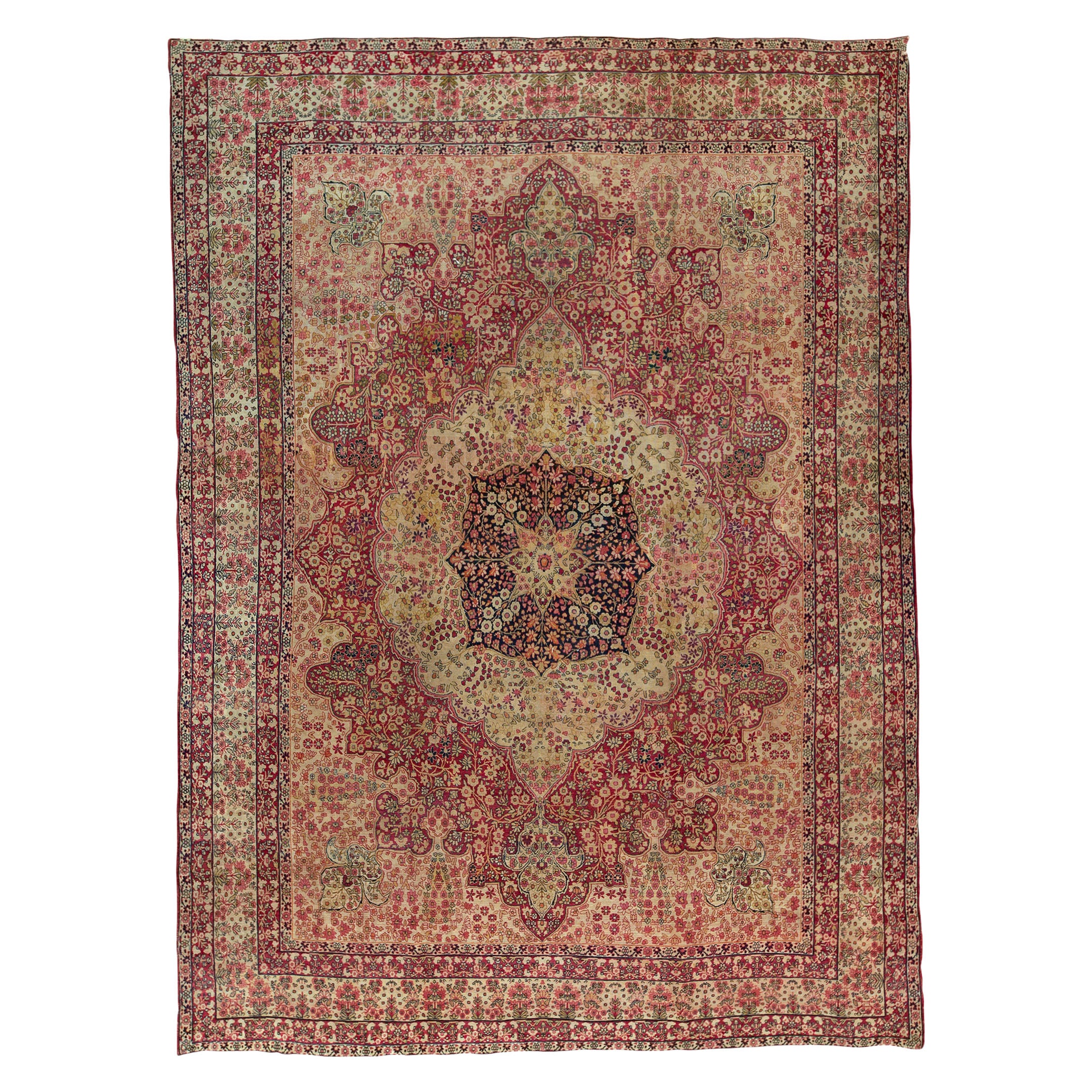   Antique Persian Fine Traditional Handwoven Luxury Wool Ivory / Red Rug For Sale