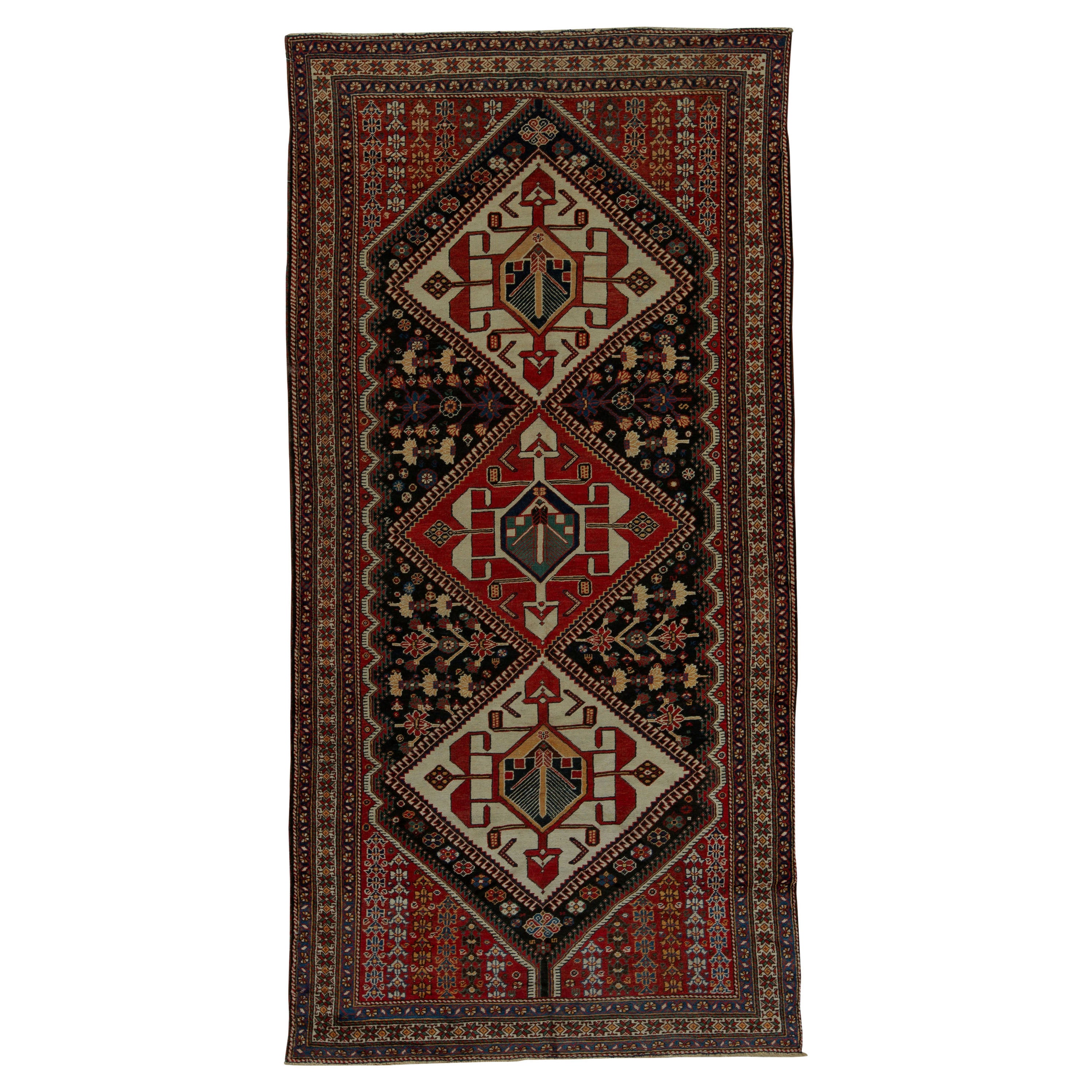 Antique Persian Fine Traditional Handwoven Luxury Wool Multi Rug For Sale