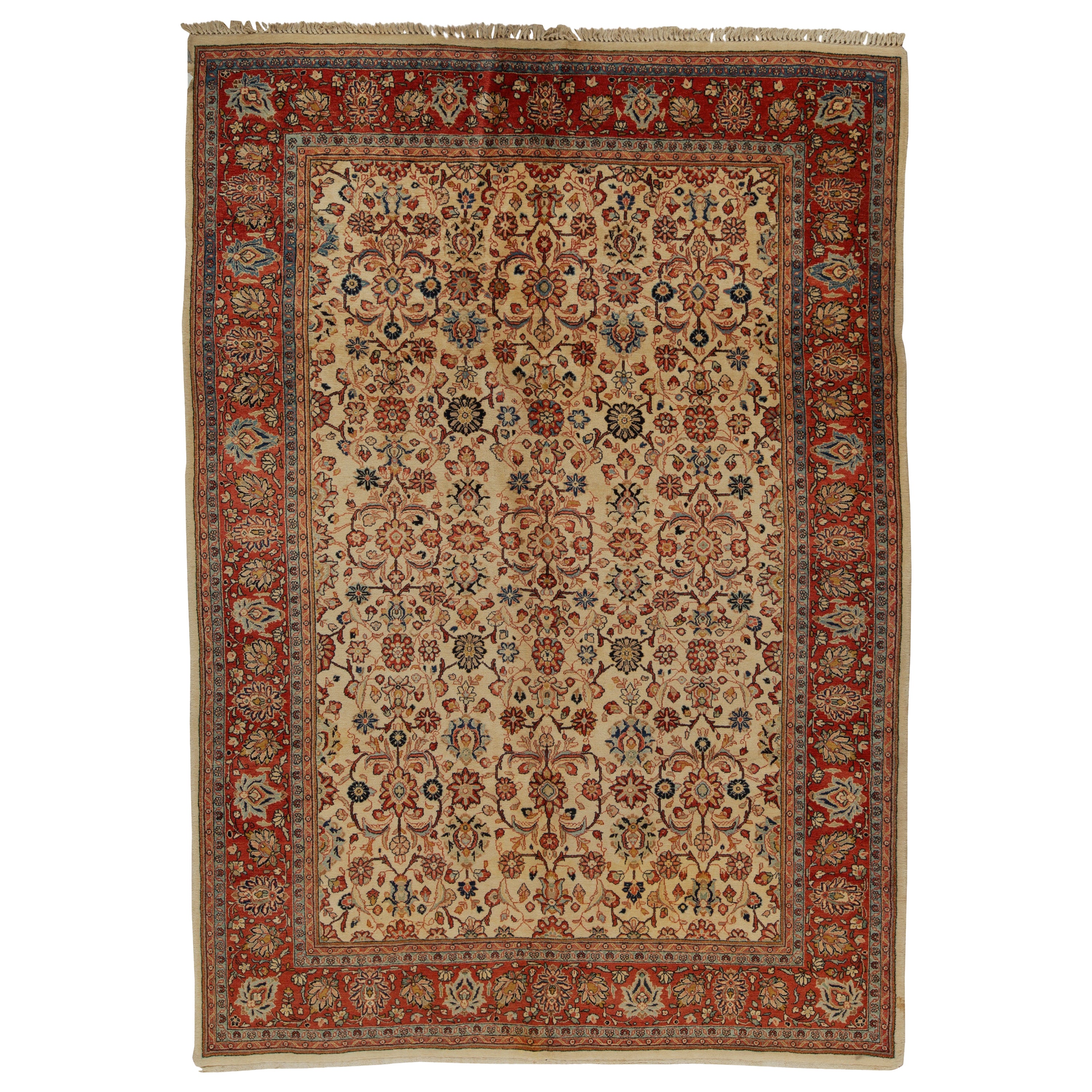   Antique Persian Fine Traditional Handwoven Luxury Wool Ivory / Rust Rug For Sale