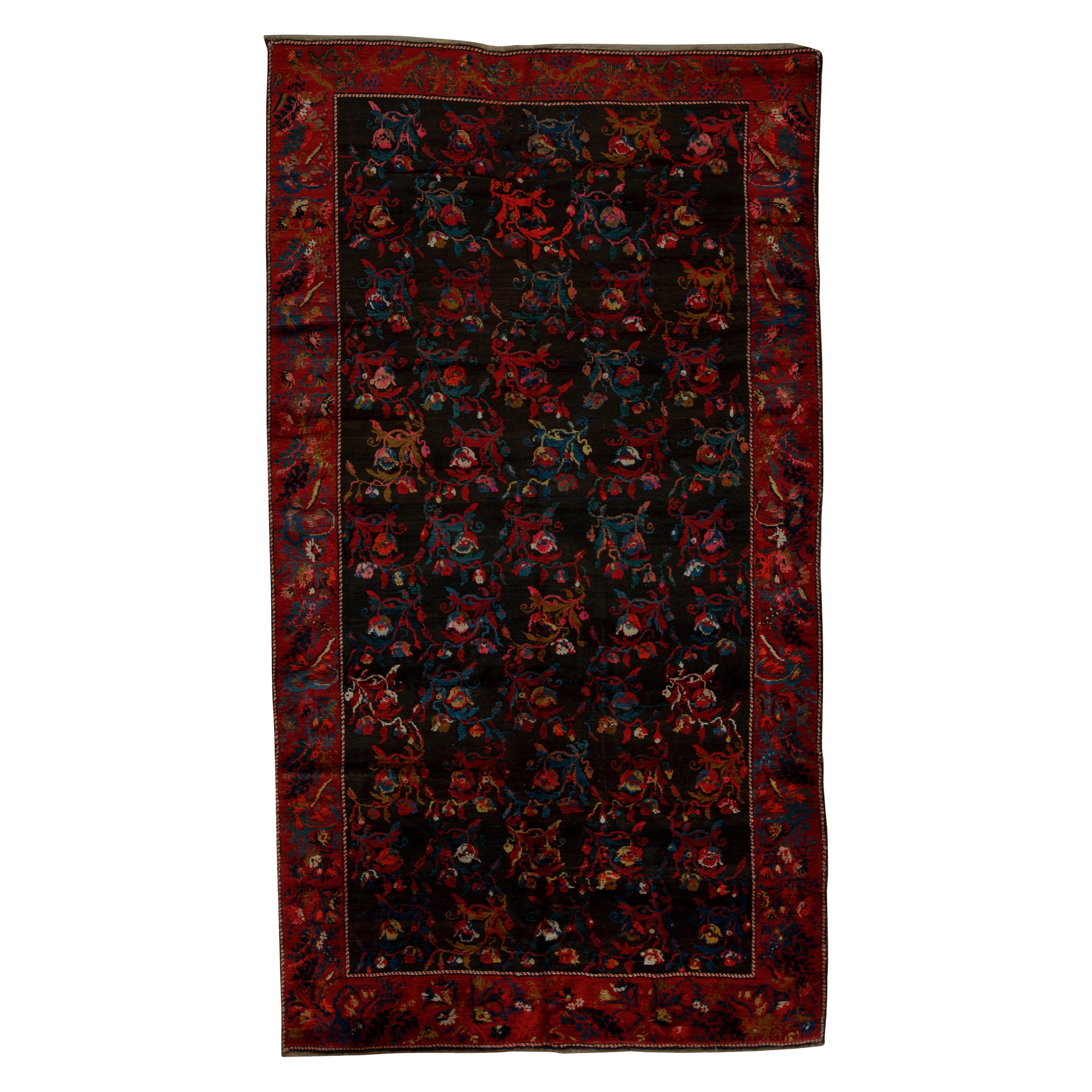 Antique Persian Fine Traditional Handwoven Luxury Wool Navy / Red Rug For Sale