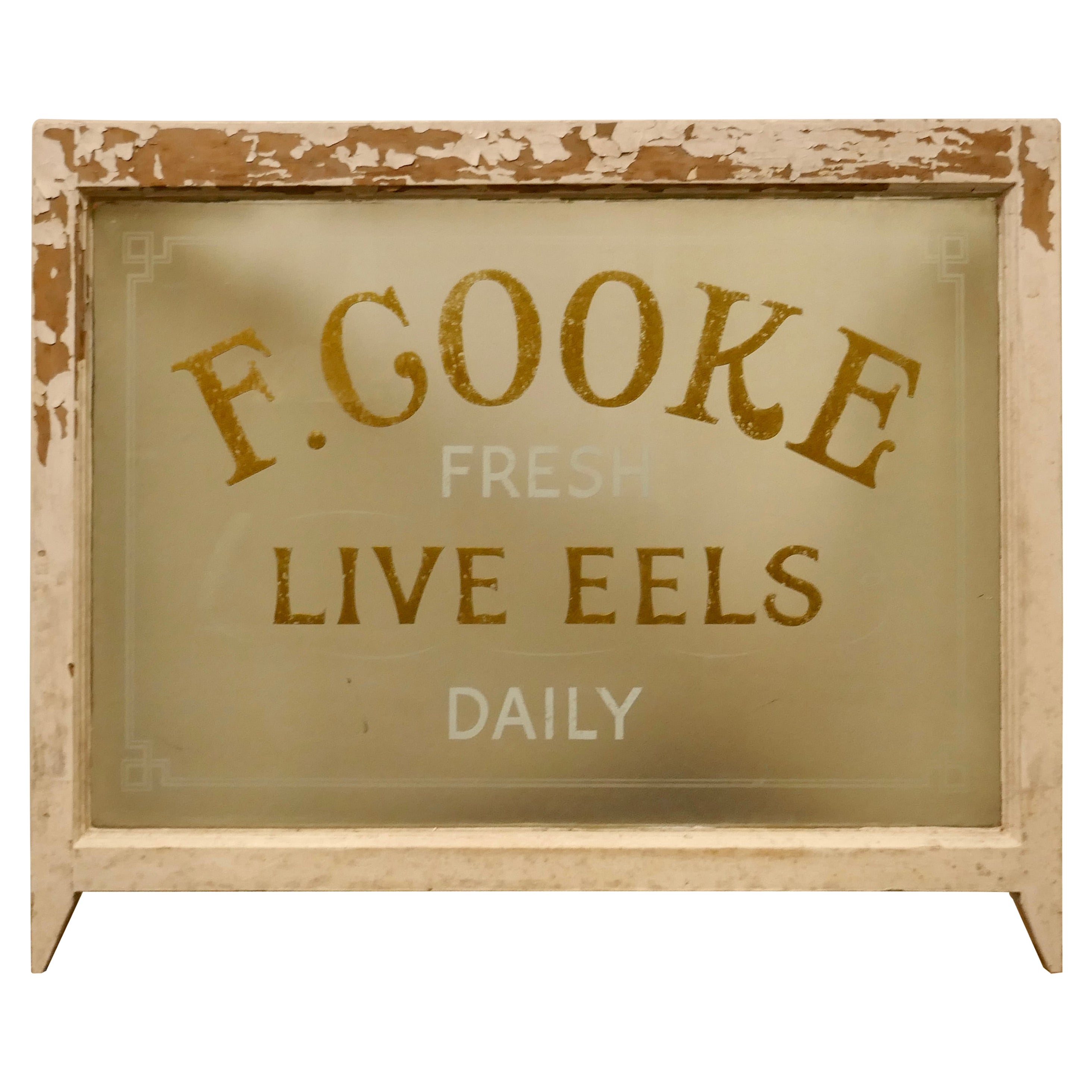 Live Eel and Pie Shop Window, Etched Glass Advertising Sign For Sale