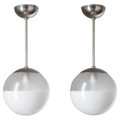 Retro Pair of Ceiling Lights by Philips, circa 1930, Nickel and Enameled Glass