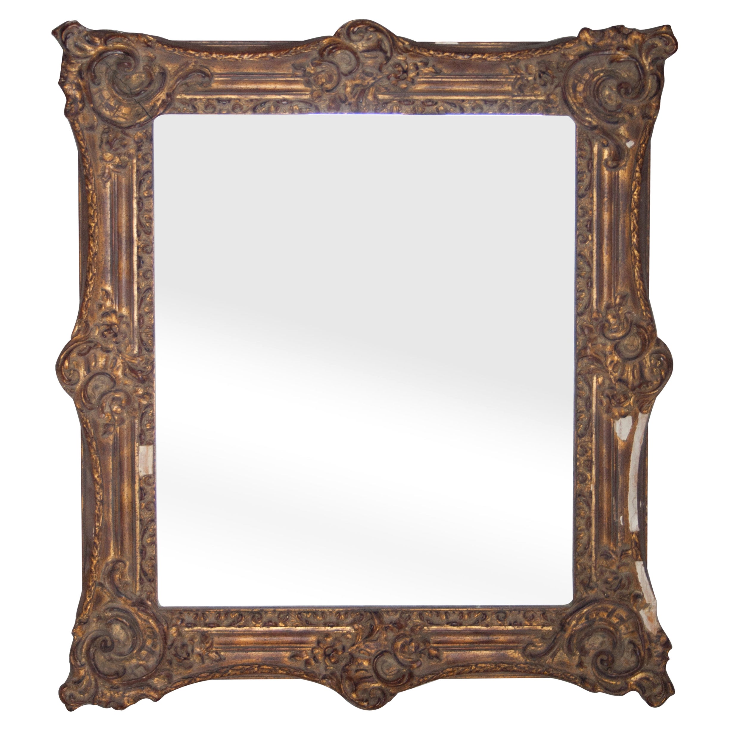 Neoclassical Empire Rectangular Gold Hand Carved Wooden Mirror, Spain, 1970 For Sale