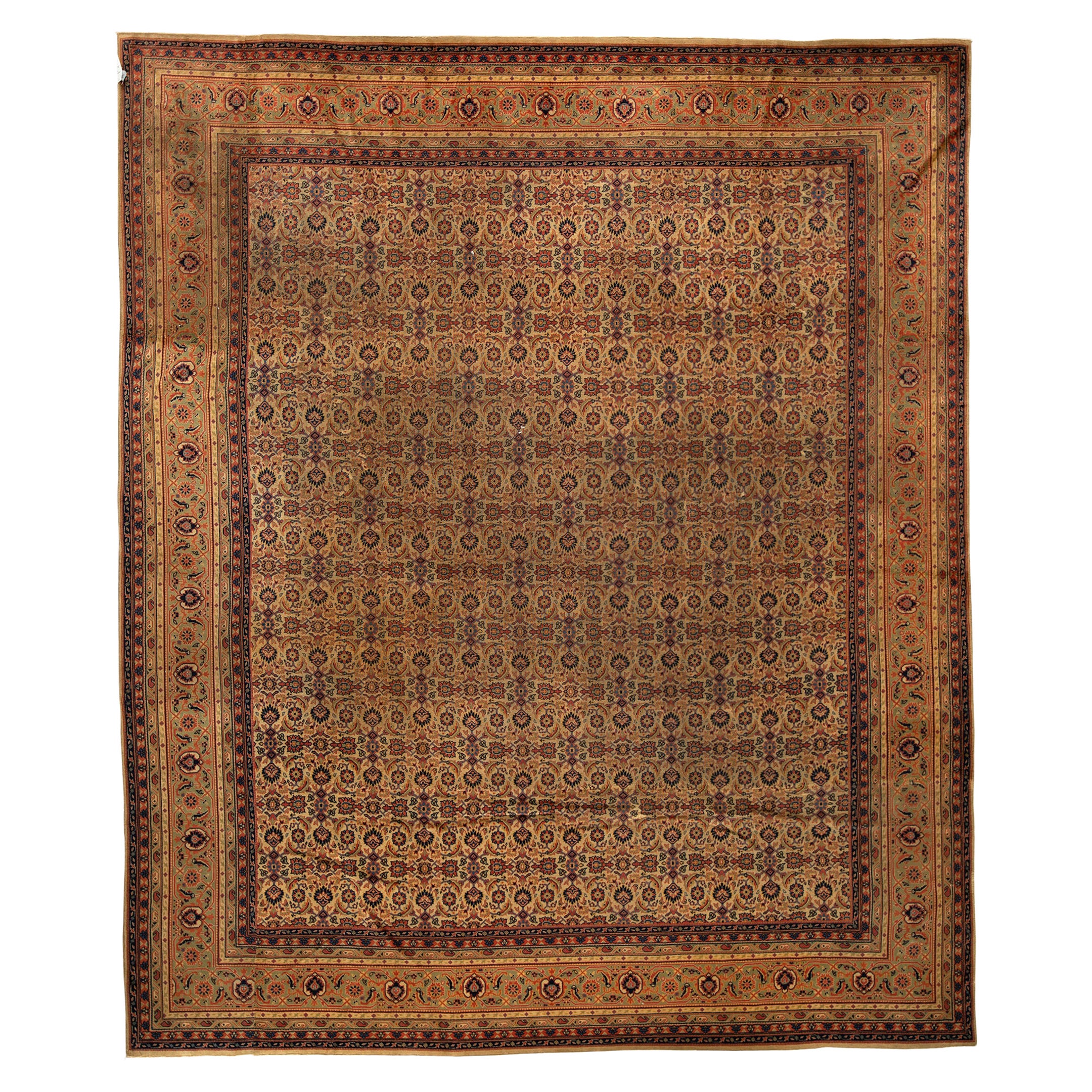 Antique Persian Fine Traditional Handwoven Luxury Wool Ivory / Gold Rug For Sale