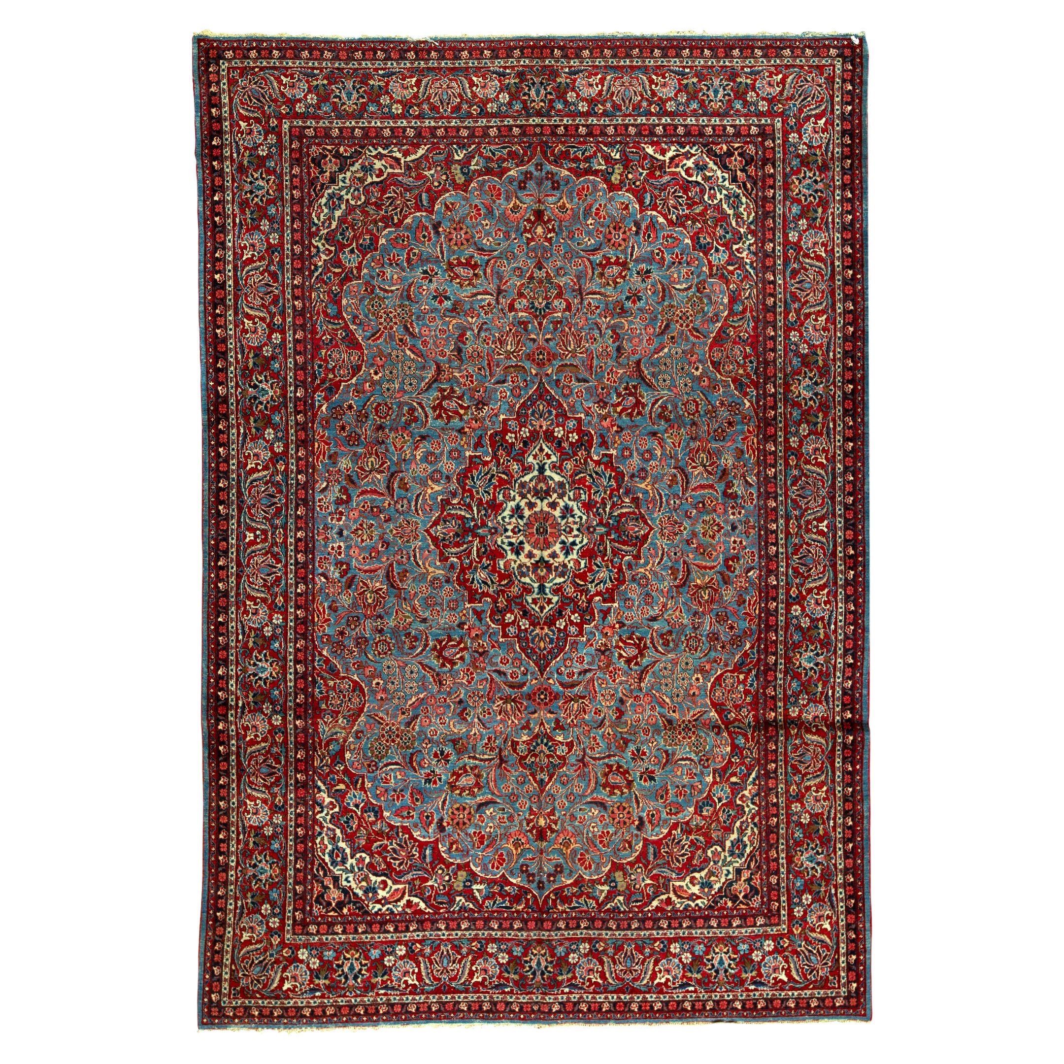   Antique Persian Fine Traditional Handwoven Luxury Wool Blue / Red Rug For Sale