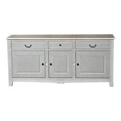 3 Doors 3 Drawers Blue-Grey Lacquered Sideboard, Solid French Cherry Wood