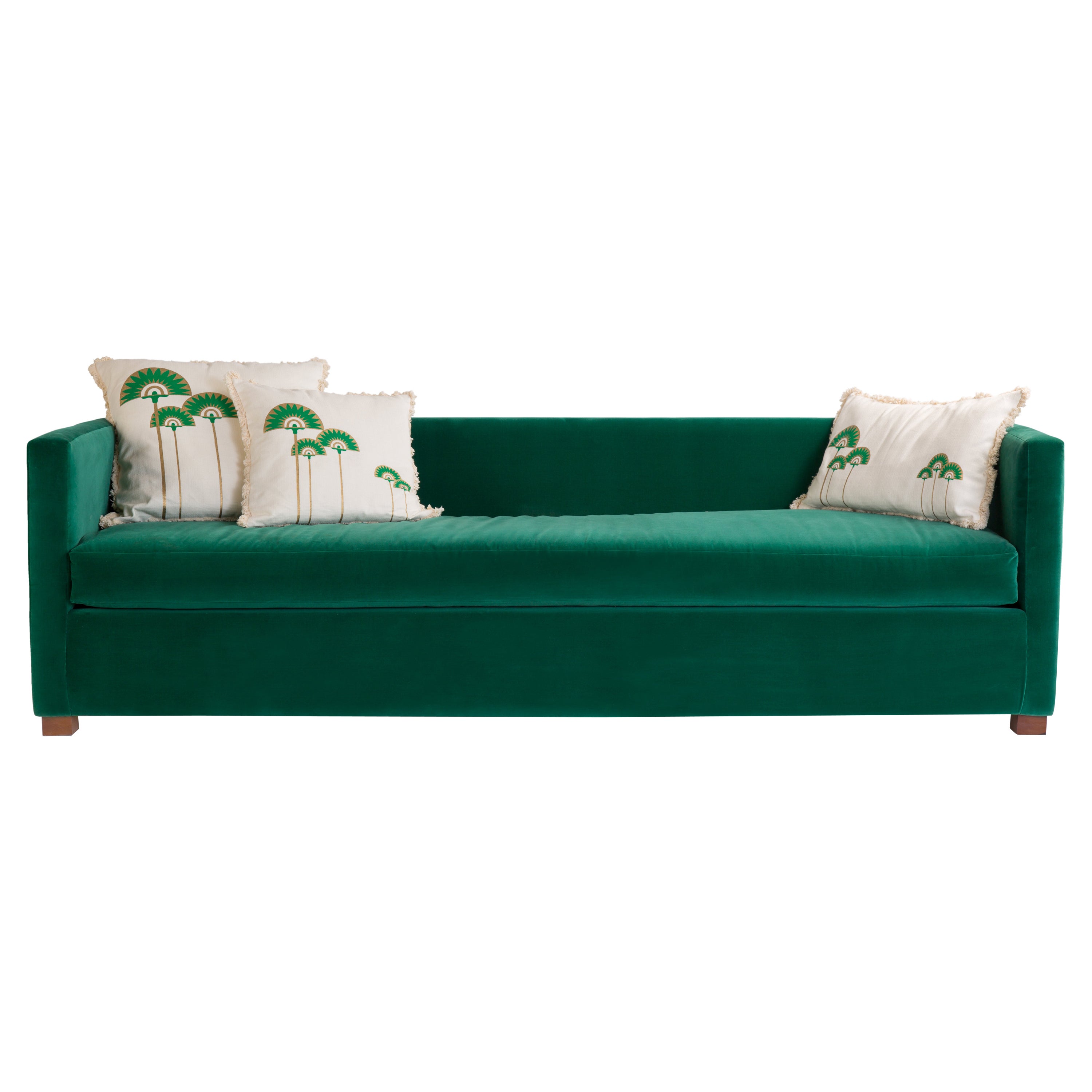 Elegant Modern 3-Seater Sofa Upholstered in Luscious Green Velvet