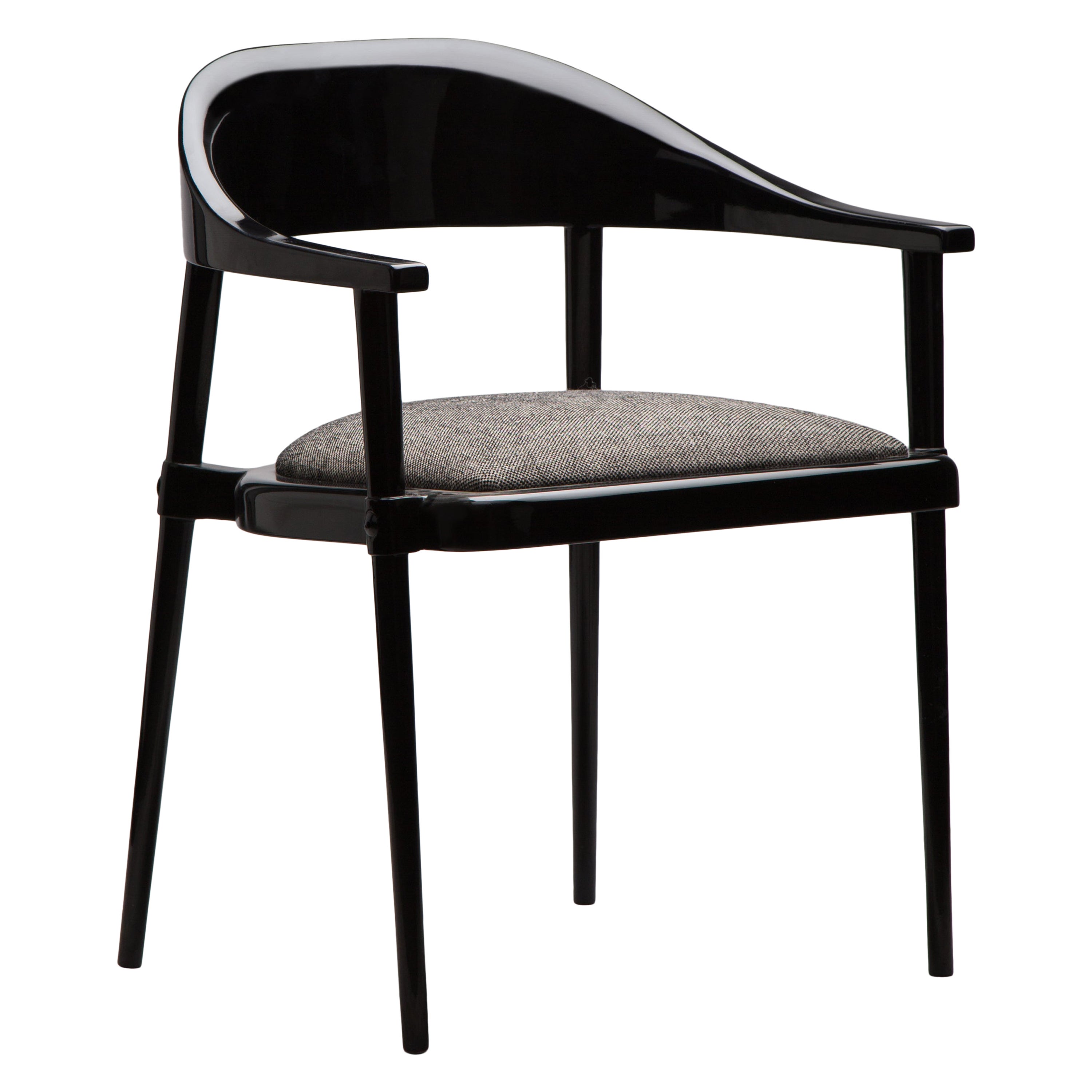 Luxurious Lacquered Sleek Black Dining and Armchair with Upholstery For Sale