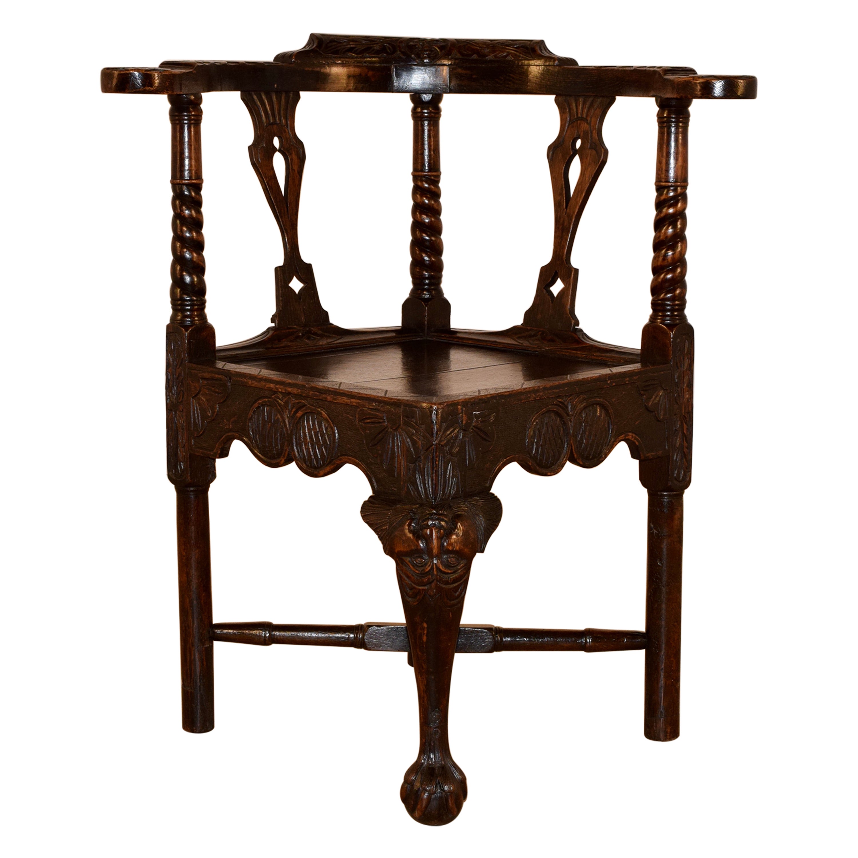 18th Century Carved Oak Corner Chair For Sale
