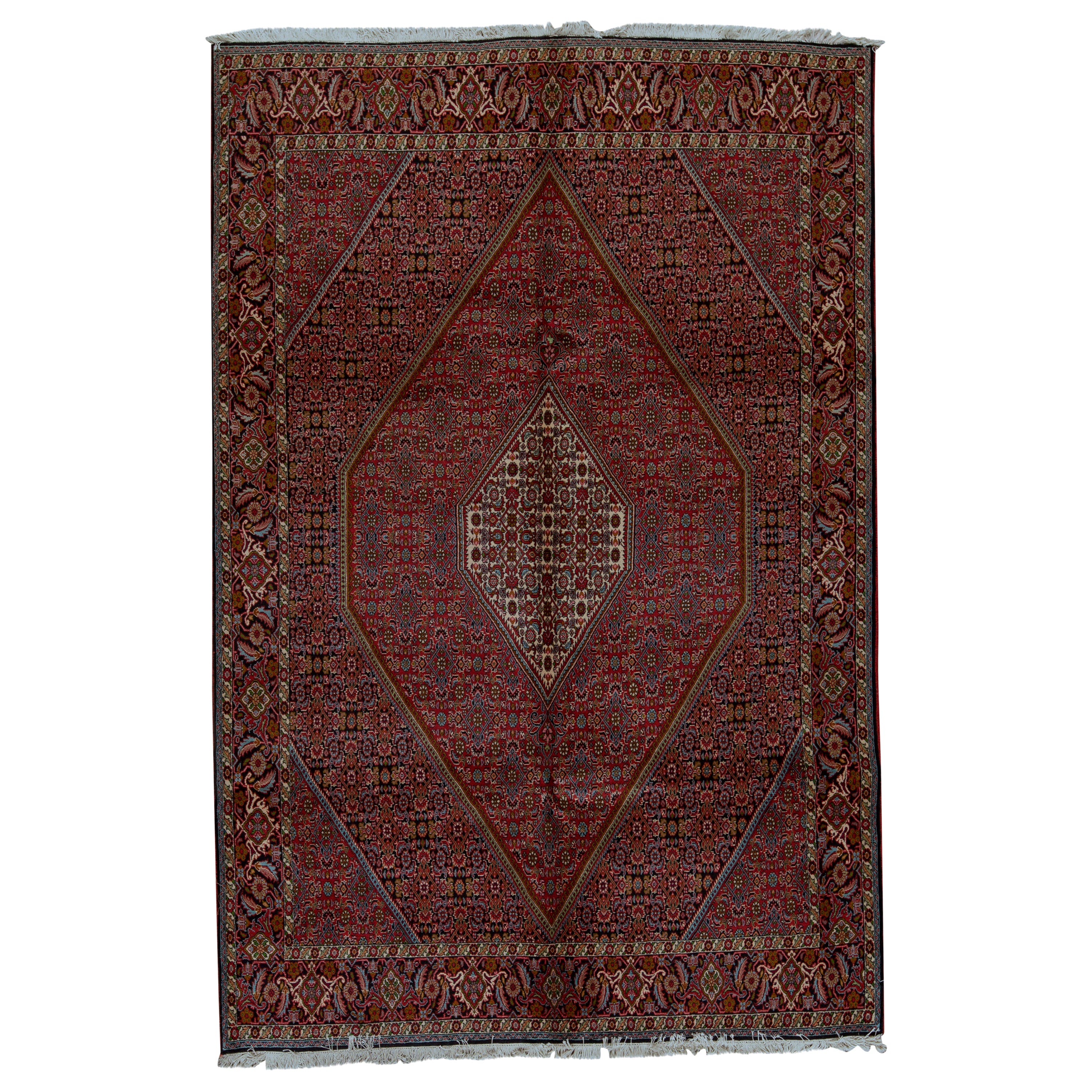   Antique Persian Fine Traditional Handwoven Luxury Wool Rust / Navy Rug For Sale