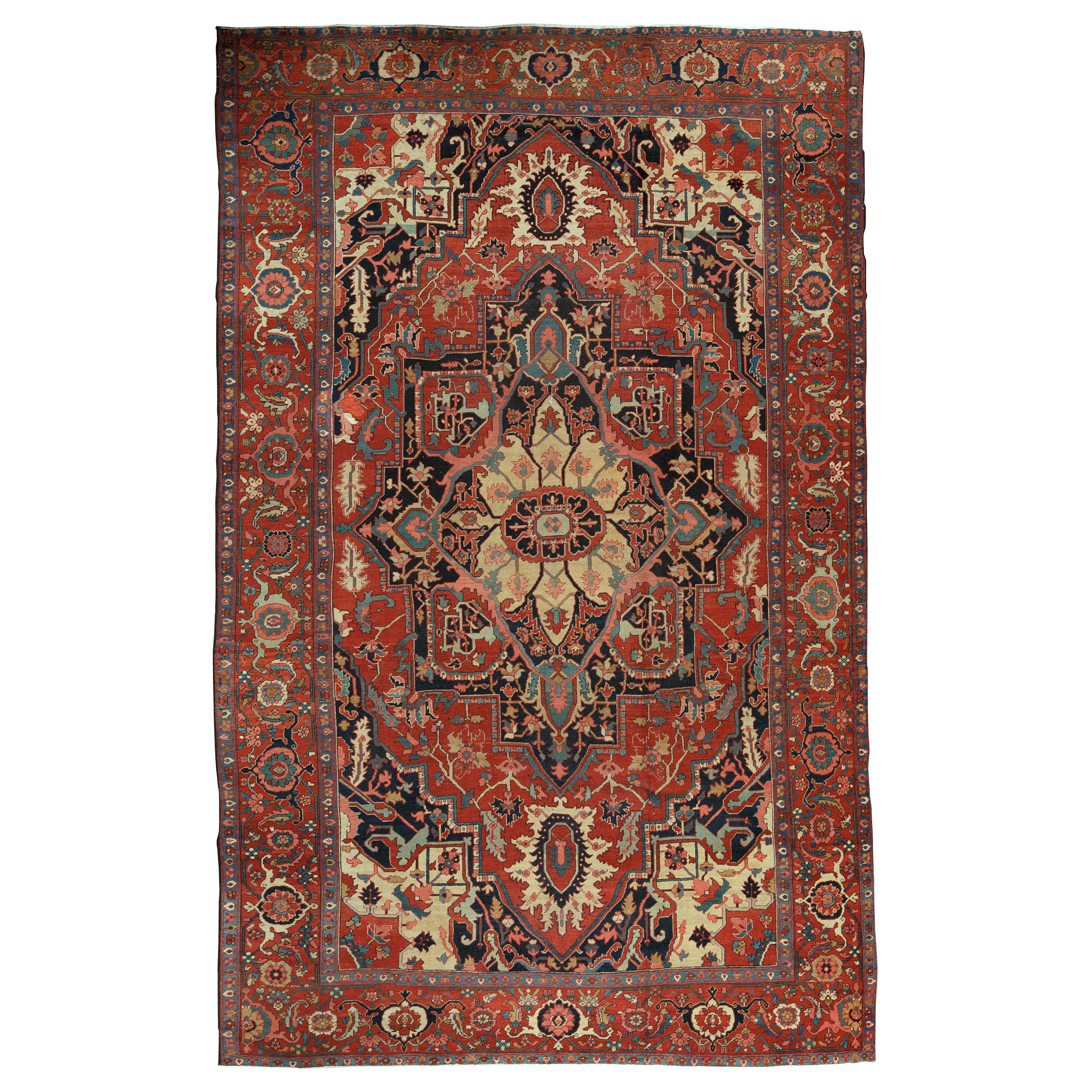   Antique Persian Fine Traditional Handwoven Luxury Wool Rust Rug For Sale