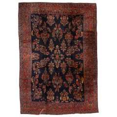   Antique Persian Fine Traditional Handwoven Luxury Wool Navy / Rust Rug