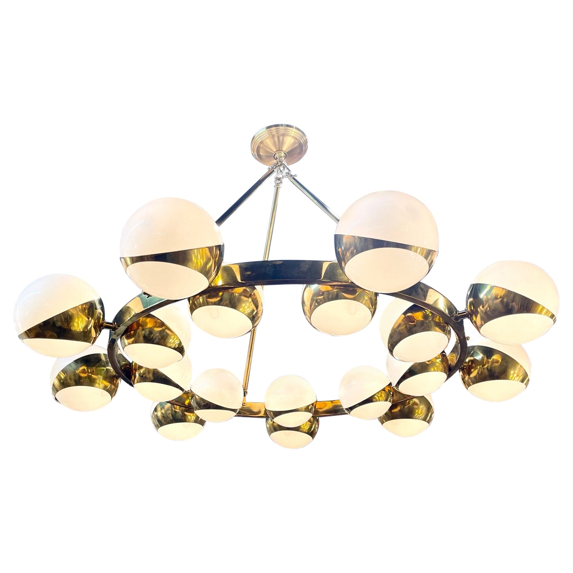 Modern Murano Glass and Brass Suspension 18 Light Chandelier For Sale