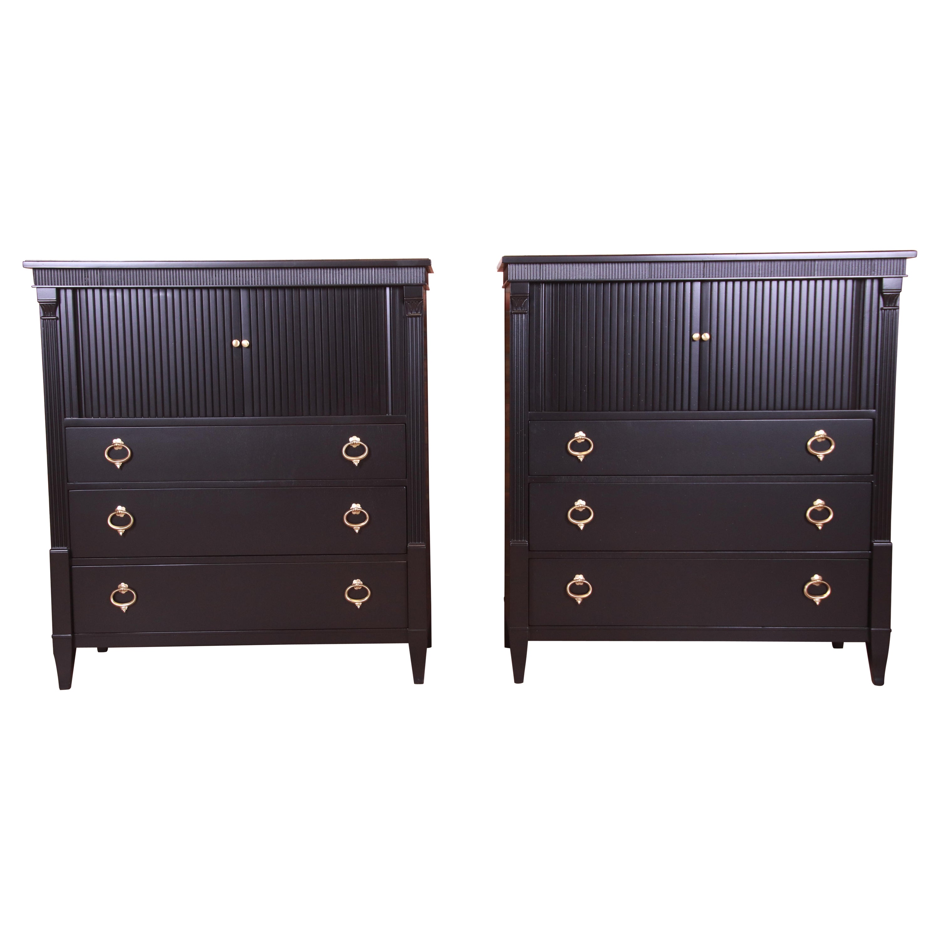 Baker Furniture French Regency Black Lacquered Gentleman's Chests, Pair