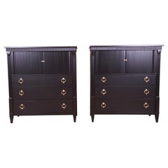Retro Baker Furniture French Regency Black Lacquered Gentleman's Chests, Pair