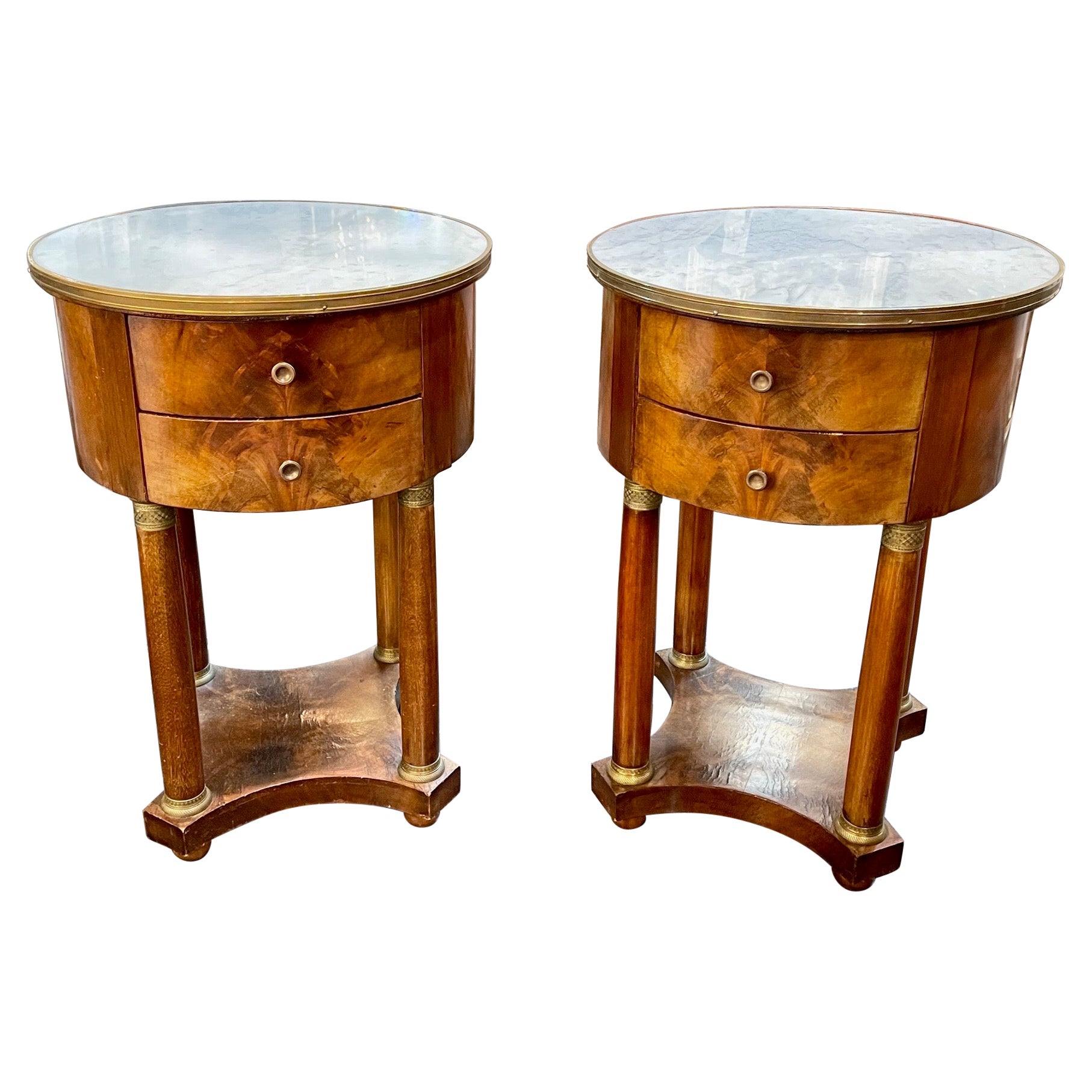 19th Century French Empire Mahogany Side Tables with Marble Tops