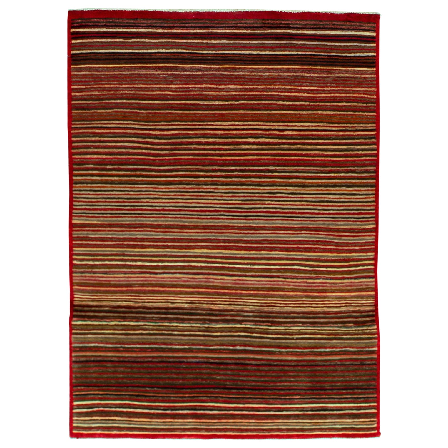 Luxury Contemporary Handmade Stripes Red / Ivory Area Rug 4'x6' For Sale