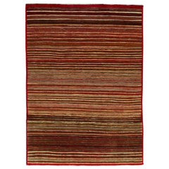 Antique Luxury Contemporary Handmade Stripes Red / Ivory Area Rug 4'x6'