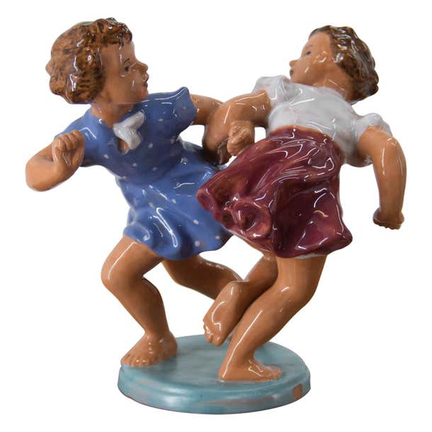 Ceramic Sculpture of Two Children, Czechoslovakia, 1940s For Sale at ...