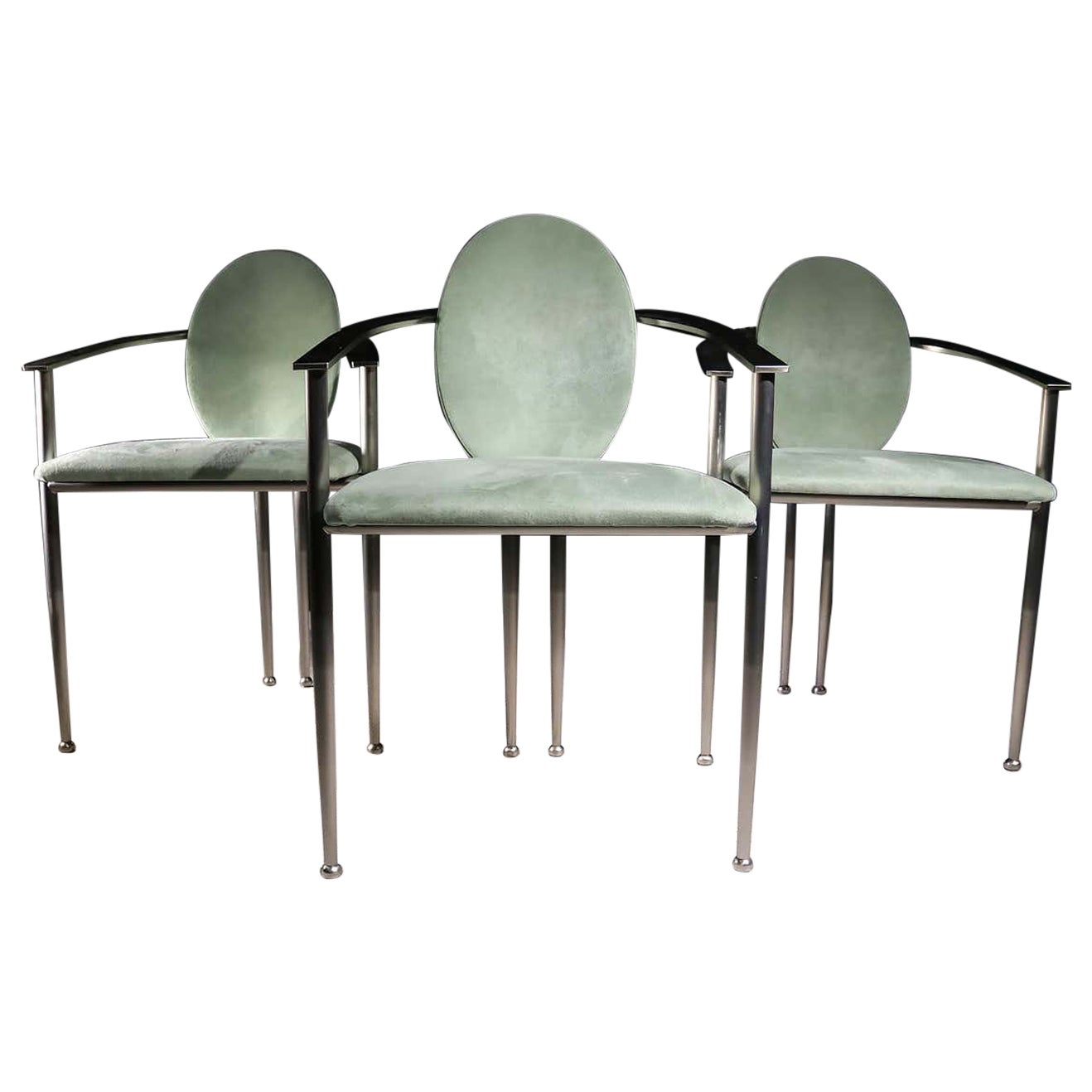 2 Hollywood Regency Style Belgo Chrom Chairs Mint Green, 1980