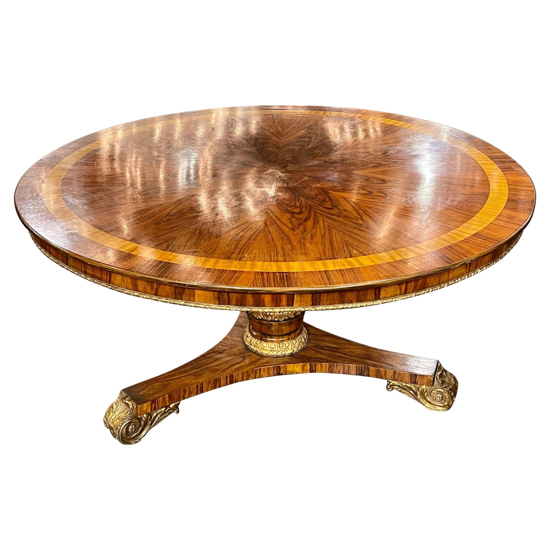 19th Century English Regency Style Black Walnut Table and Gilt Center Table