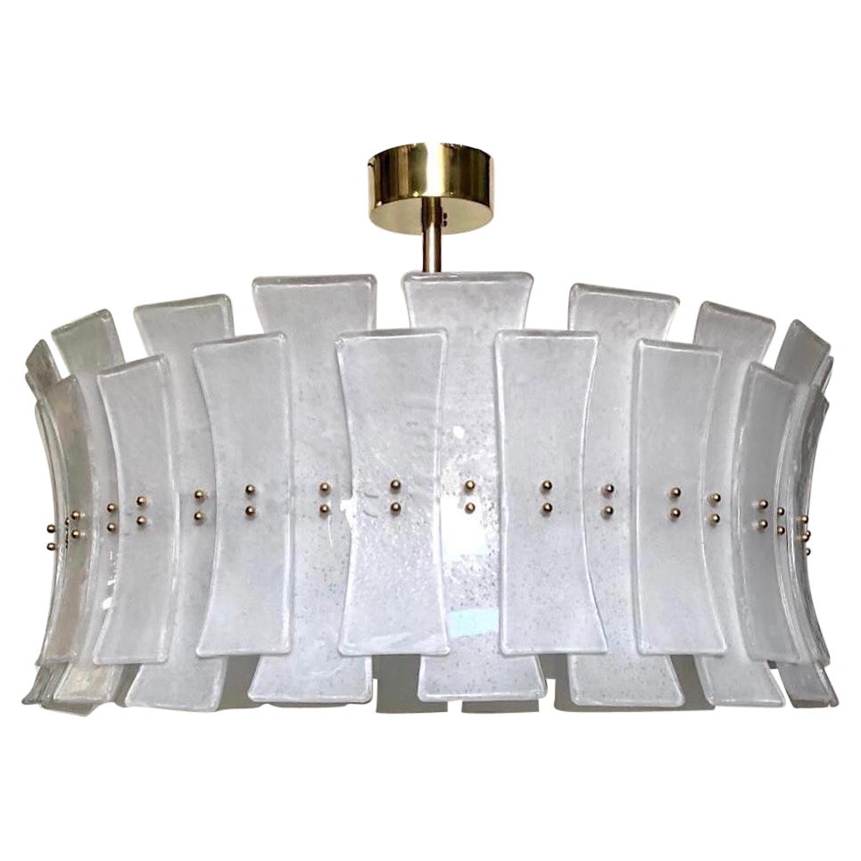 Italian Contemporary Art Deco Design White Frosted Murano Glass Drum Chandelier For Sale