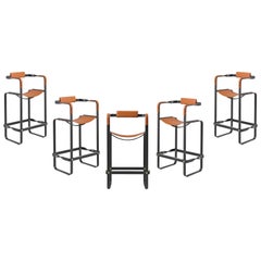 Lot de 5 tabourets de bar contemporains Classic avec. Dossier Nuit Noir & Tobacco Leather