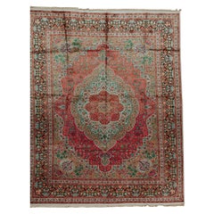 Traditional Handwoven Antique Kashmir Silk Rose / Black Rug