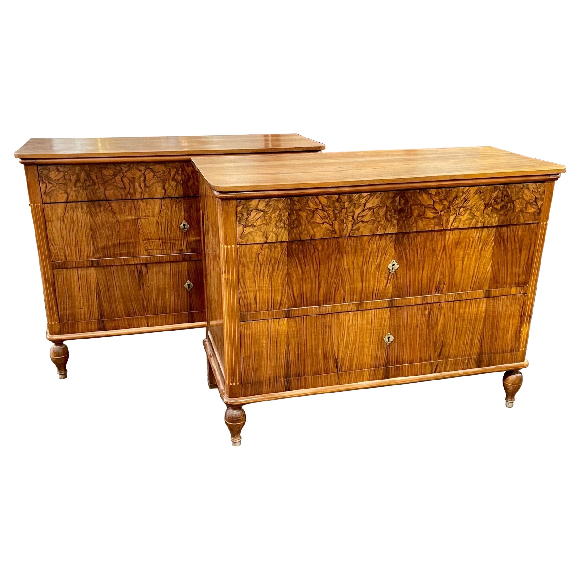 Pair of 19th Century Italian Walnut Commodes For Sale