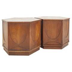 Used Broyhill Brasilia Mid Century Hexagon Side End Table Cabinet - Pair