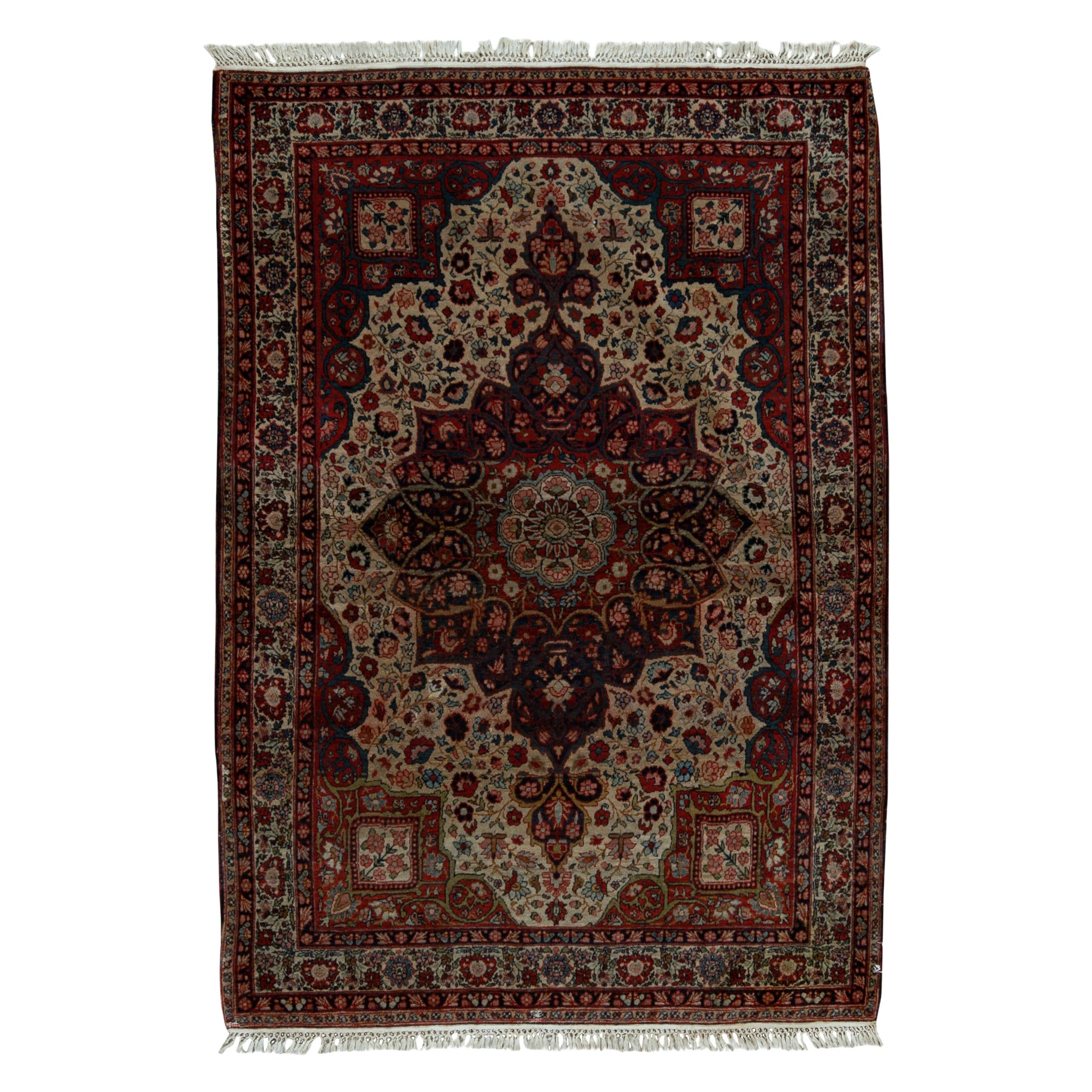 Traditional Handwoven Luxury Antique Navy /  Ivory Rug For Sale