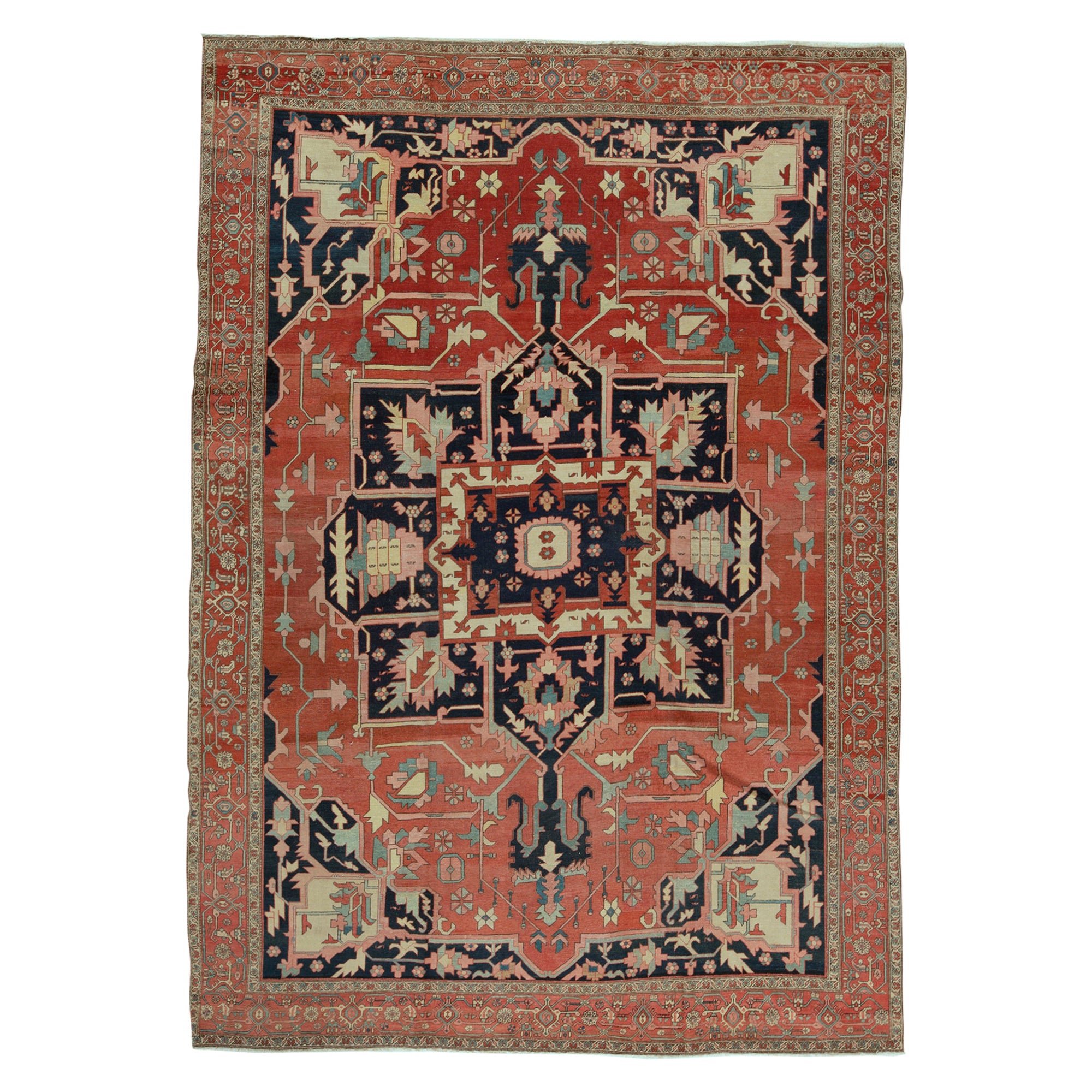   Antique Persian Fine Traditional Handwoven Luxury Wool Red Rug For Sale