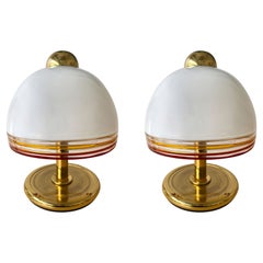 Pair of Murano Glass and Brass Lamps by Roberto Pamio for Fabbian, Italy, 1970s