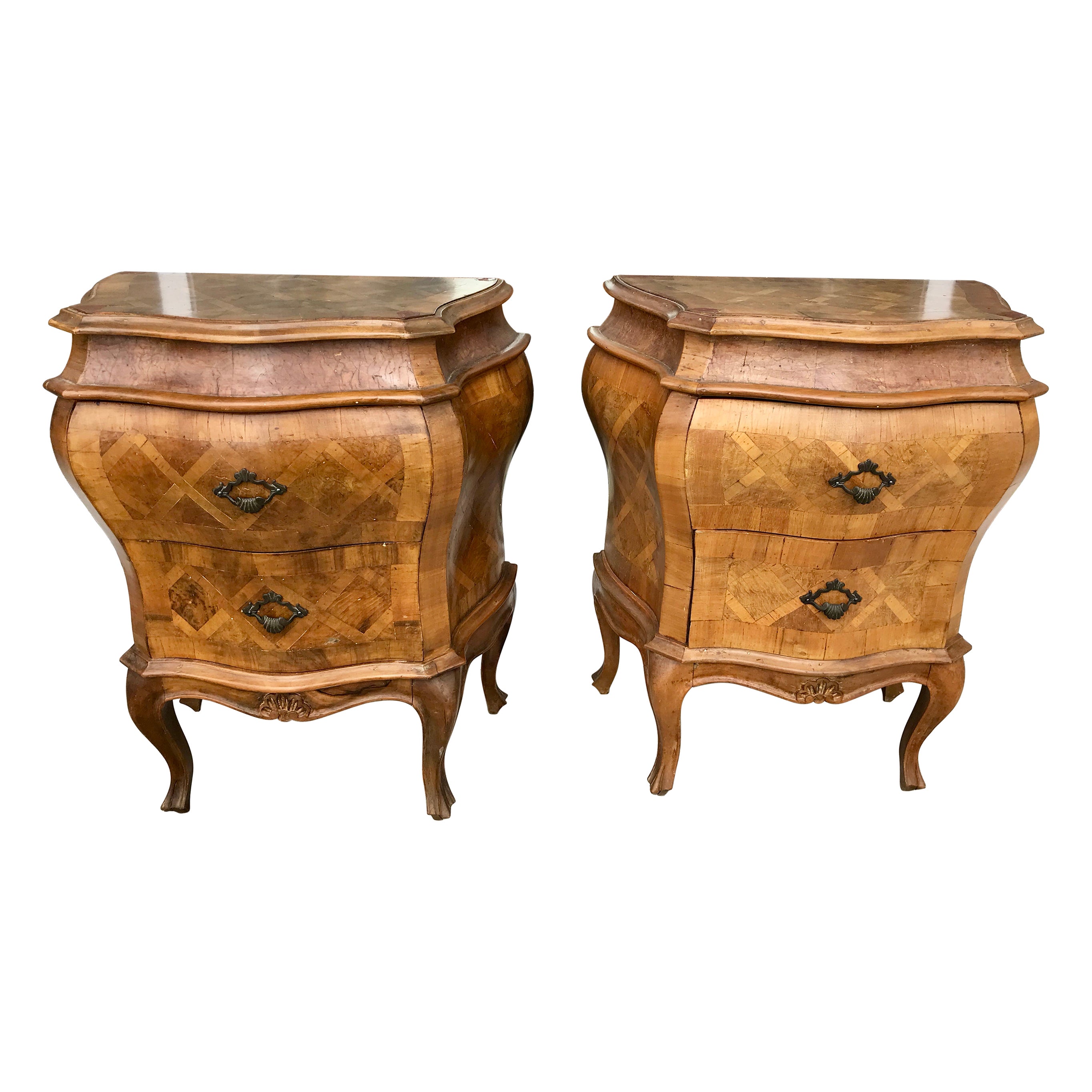 Pair of Italian Bombe' Chair-Side Commodes