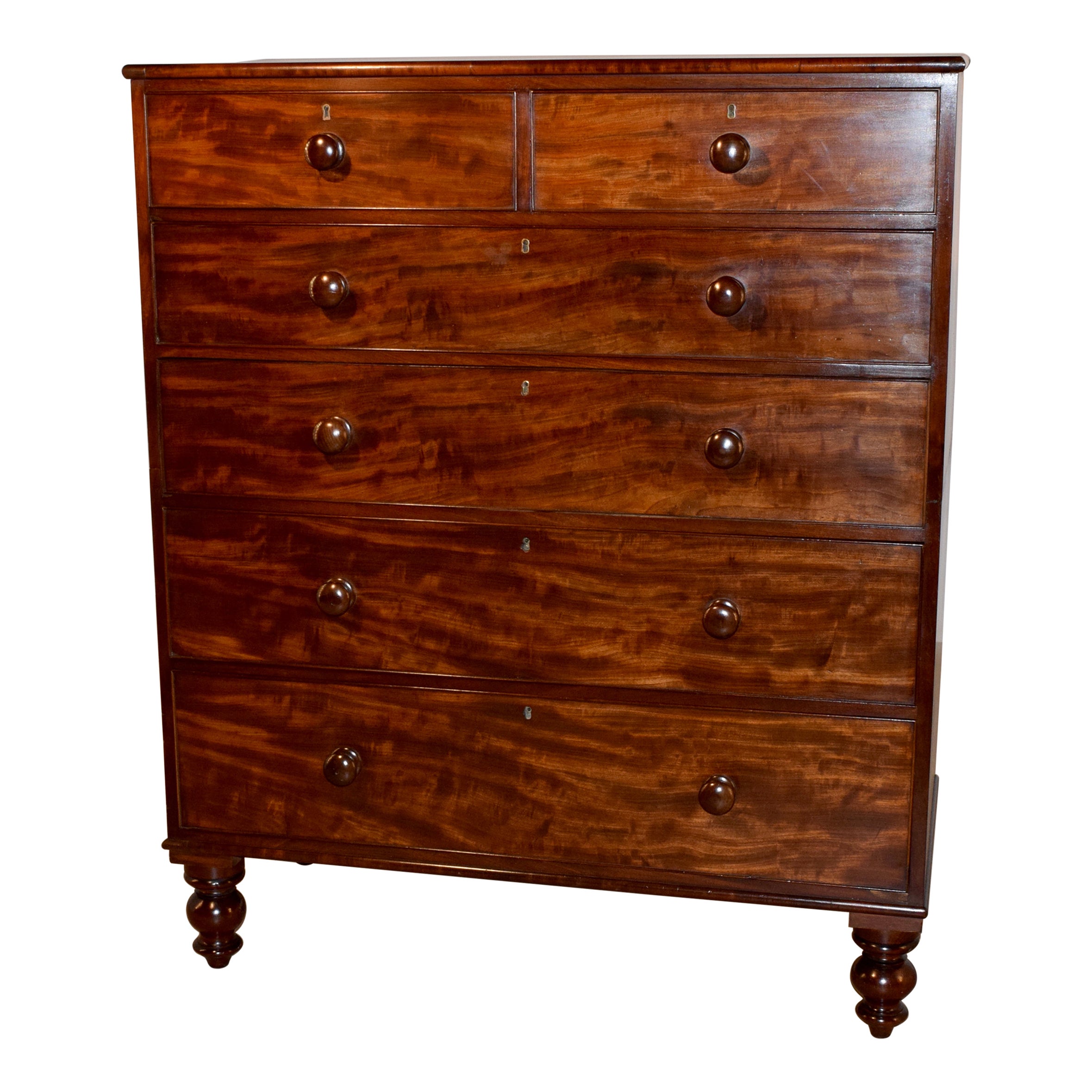 19th Century Flame Mahogany Chest of Drawers For Sale