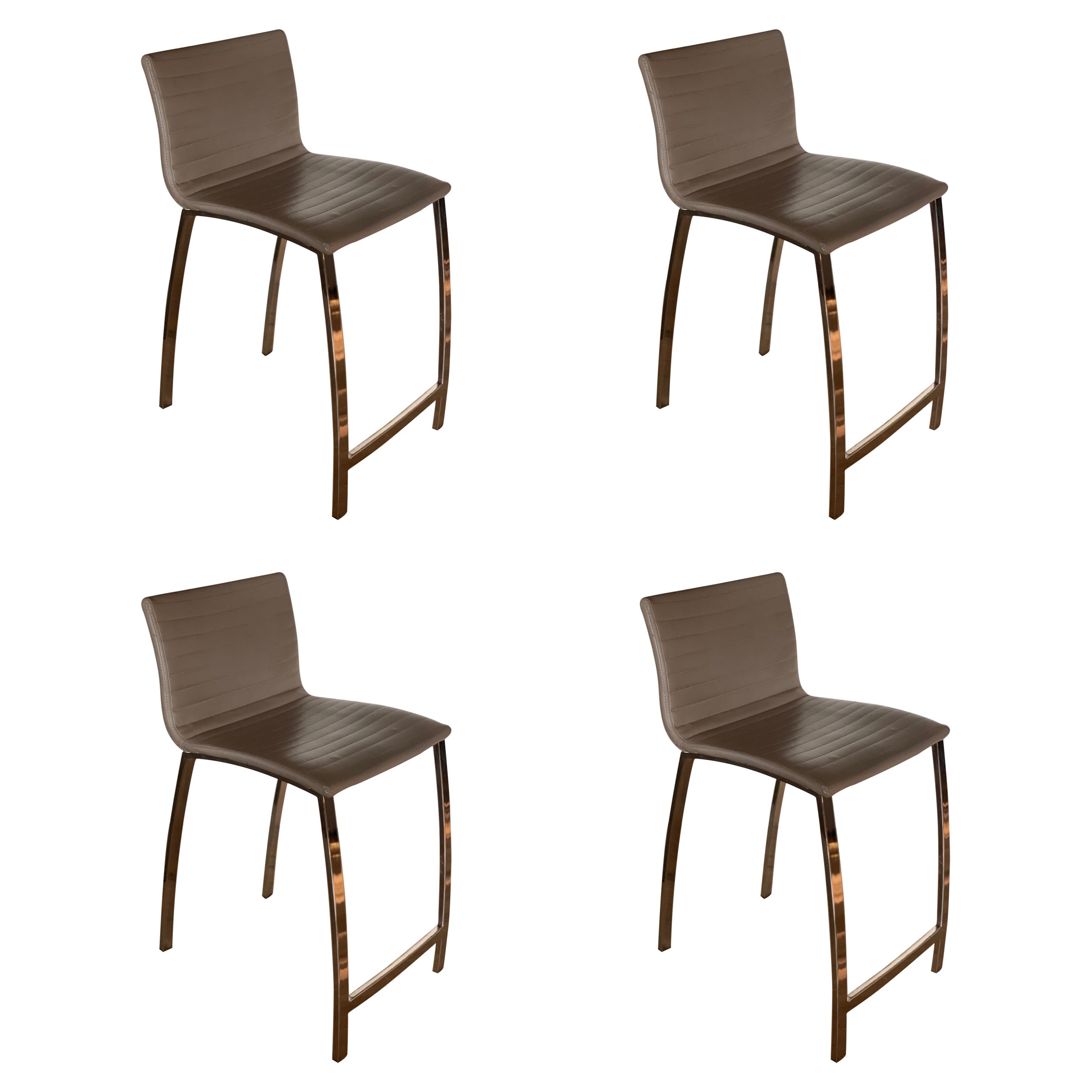 Set of 4 Counter or Bar Stools Modern Italian Steel and Leather For Sale