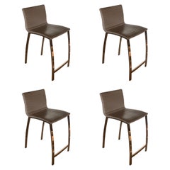 Set of 4 Counter or Bar Stools Modern Italian Steel and Leather