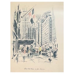 MCM Cityscape Lithograph of The Waldorf Astoria / Park Avenue by John Haymson