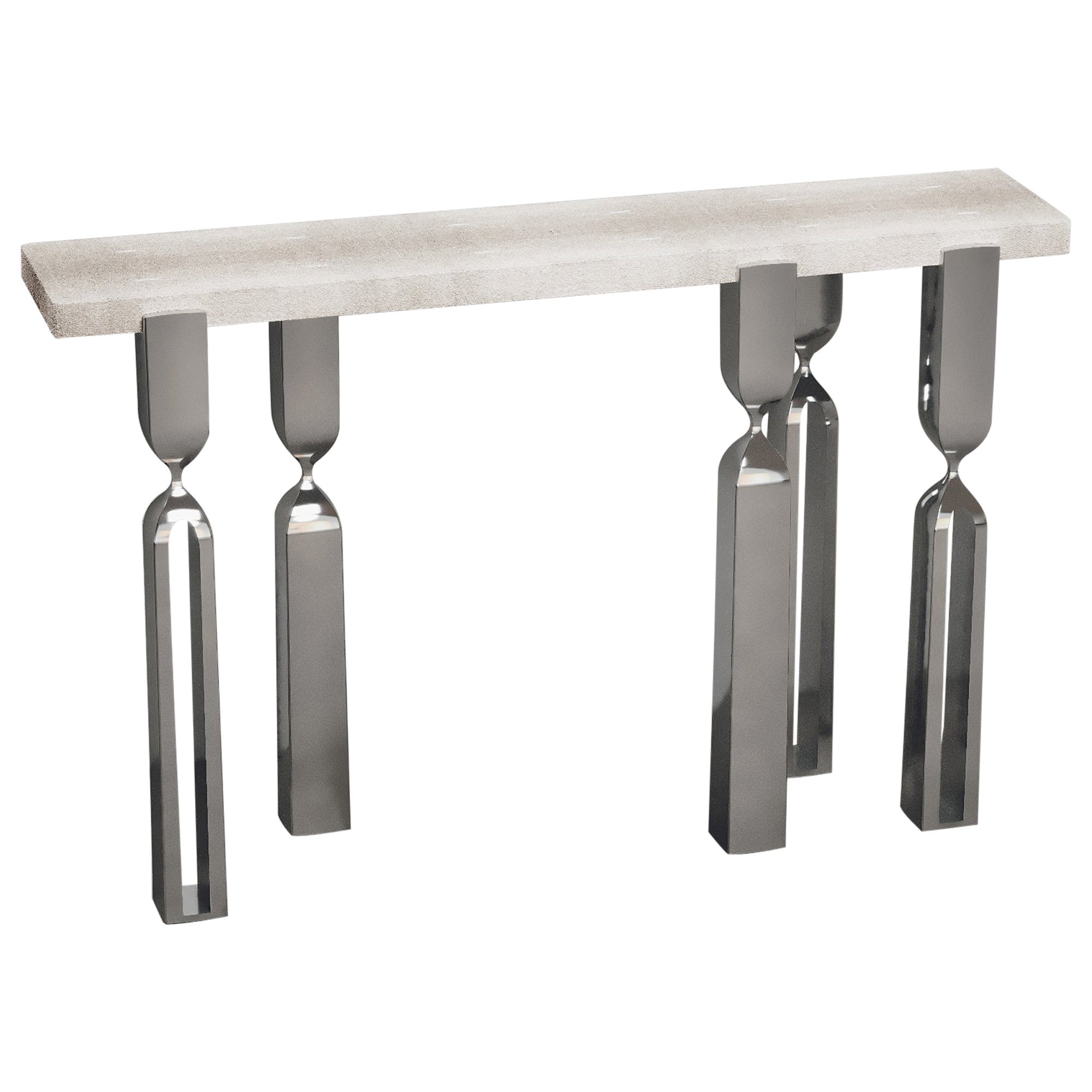 Consola de piel de zapa con patas de acero pulido by Kifu Paris en venta