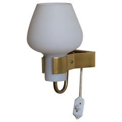 Retro Hans Bergström for Ateljé Lyktan, Wall Light, Brass, Milk Glass, Sweden 1950s