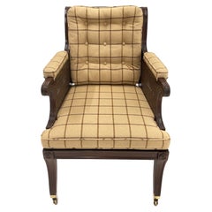 Debonair Mahogany Club Chair by Baker with Camel & Brown Plaid Upholstery