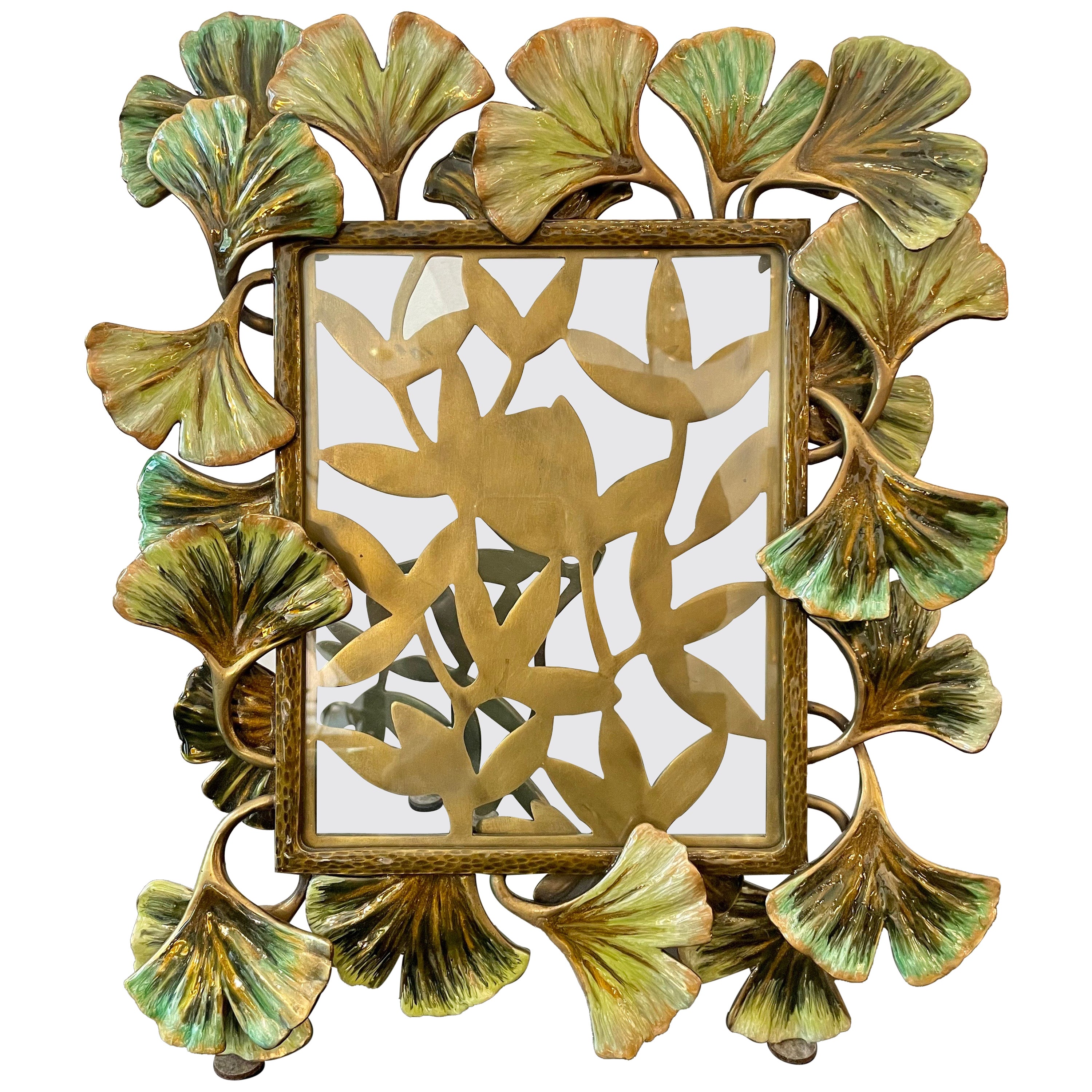 Monumental Rare Jay Strongwater Gingko Leaves Enameled Picture Frame
