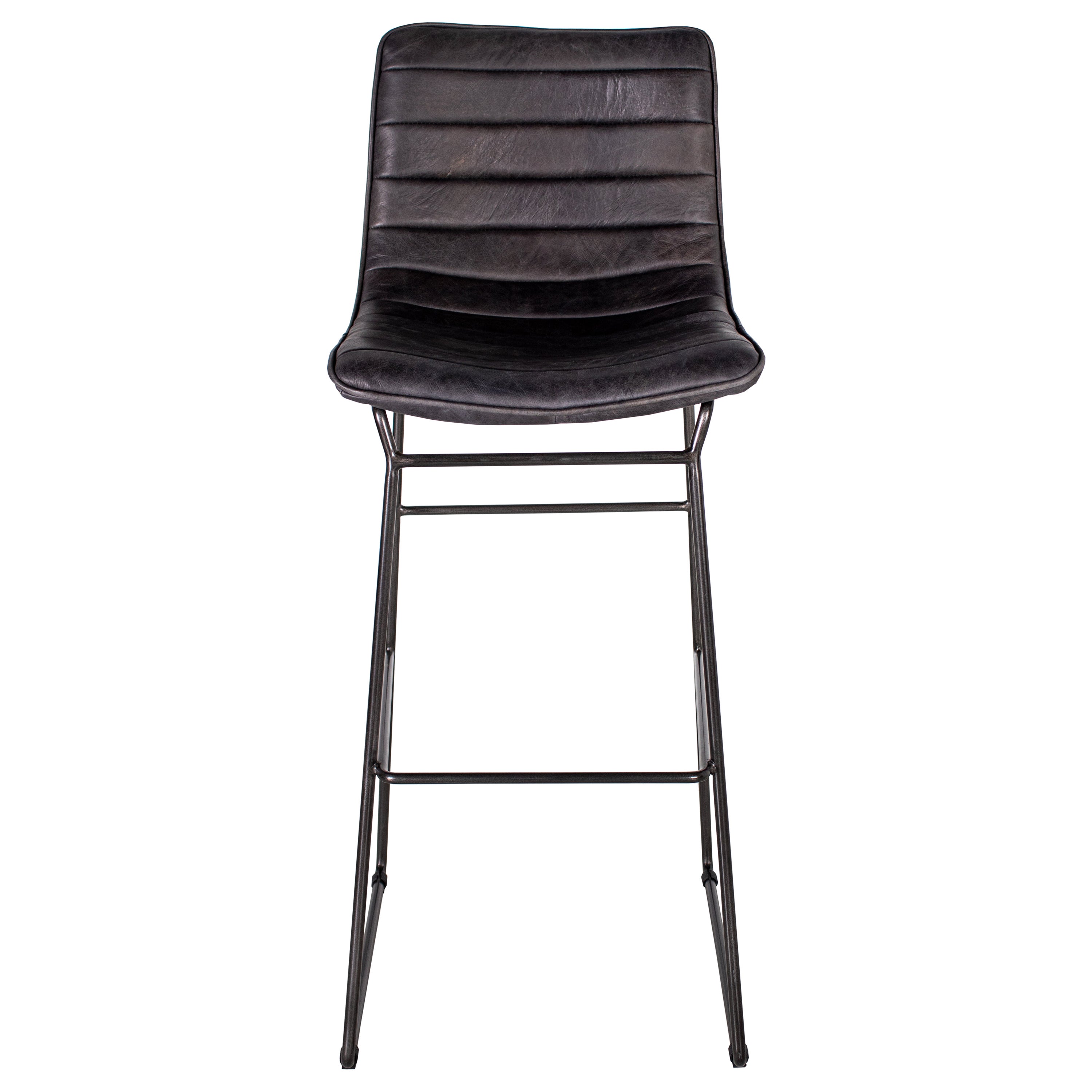 Modern Bar Chair in Channeled Leather with Steel Base For Sale