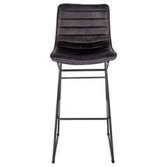 Modern Bar Chair in Channeled Leather with Steel Base