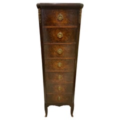 French Louis XV Style Lingerie Chest 19th C., Burled Walnut