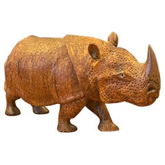 Vintage Hand-Carved White Rhino / Rhinoceros Sculpture